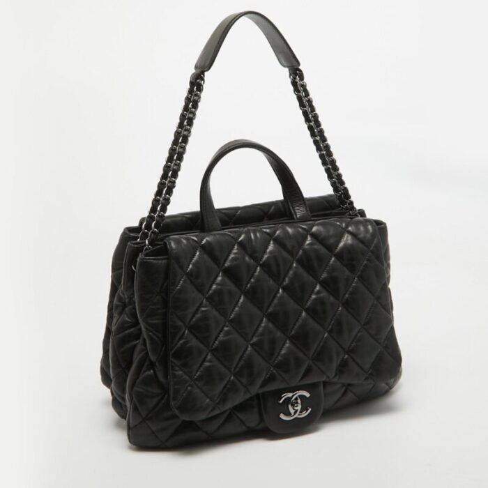 chanel black quilted leather maxi 3 flap bag 3087