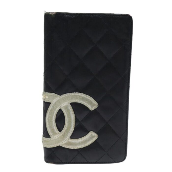 chanel cambon line wallet leather black cc auth 79854 1516