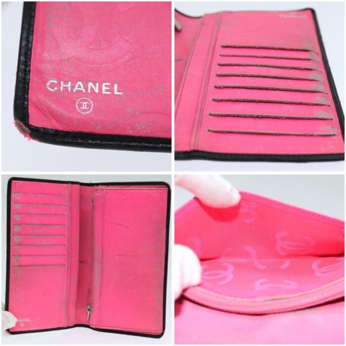 chanel cambon line wallet leather black cc auth 79854 4326