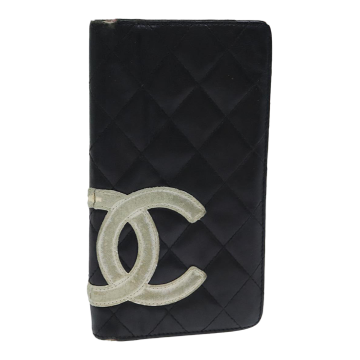 chanel cambon line wallet leather black cc auth 79854 9180