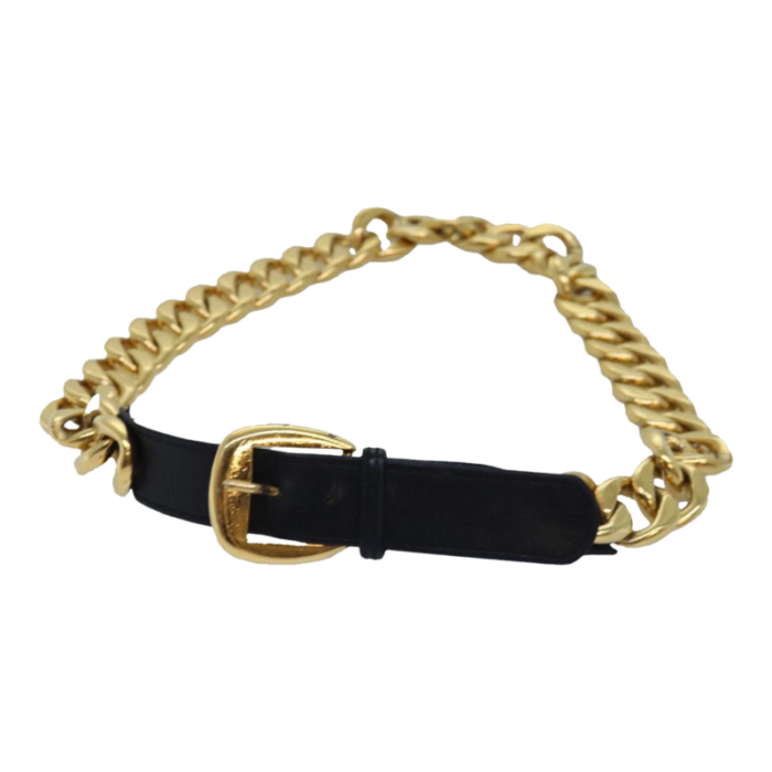 chanel chain belt metal 311 gold black cc auth bs14988 1019