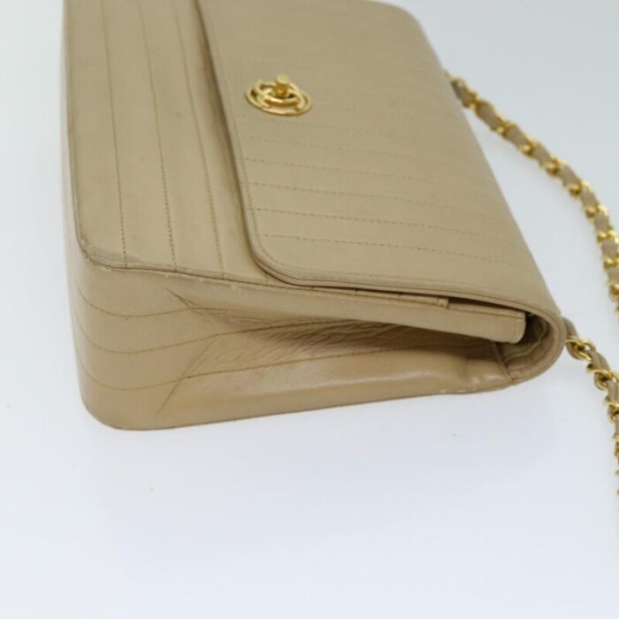 chanel mademoiselle turn lock chain shoulder bag lamb skin beige cc auth 79659 2382