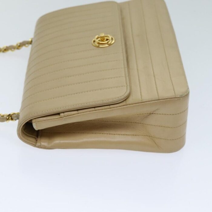 chanel mademoiselle turn lock chain shoulder bag lamb skin beige cc auth 79659 7502