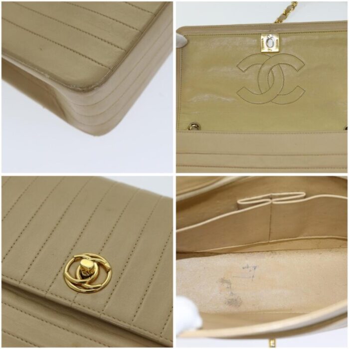 chanel mademoiselle turn lock chain shoulder bag lamb skin beige cc auth 79659 8458