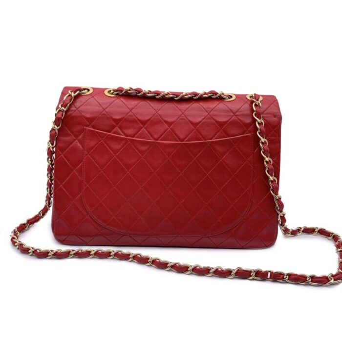 chanel vintage red quilted jumbo classic flap 255 shoulder bag 2189