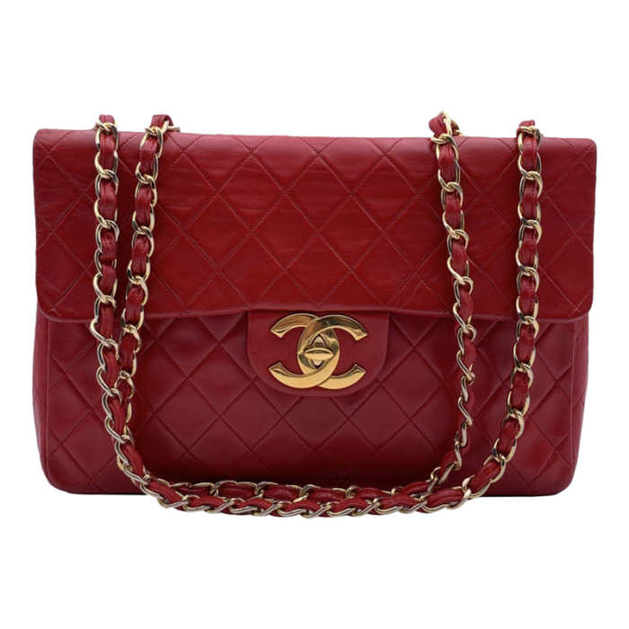 chanel vintage red quilted jumbo classic flap 255 shoulder bag 6518