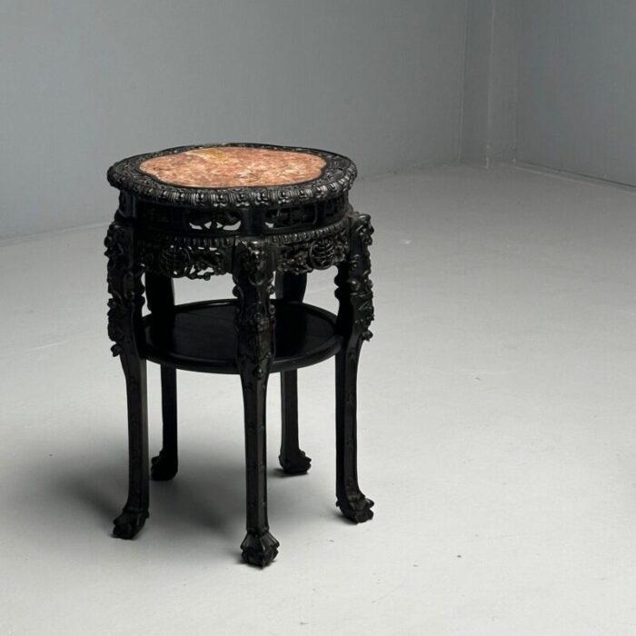 chinese heavily carved occasional tables or pedestals teak marble 1920s 2960