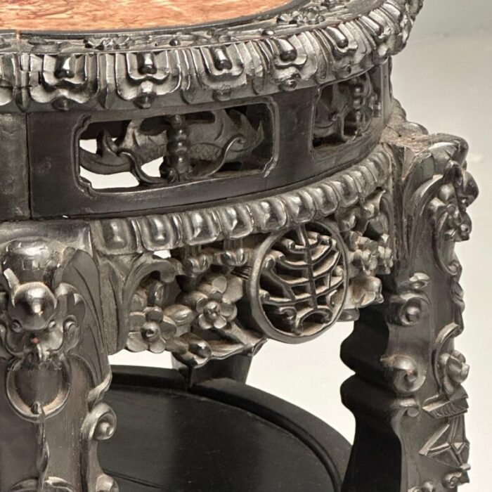 chinese heavily carved occasional tables or pedestals teak marble 1920s 5193