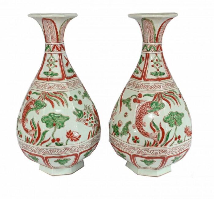 chinese qing ceramic fish bowls vases set of 2 1