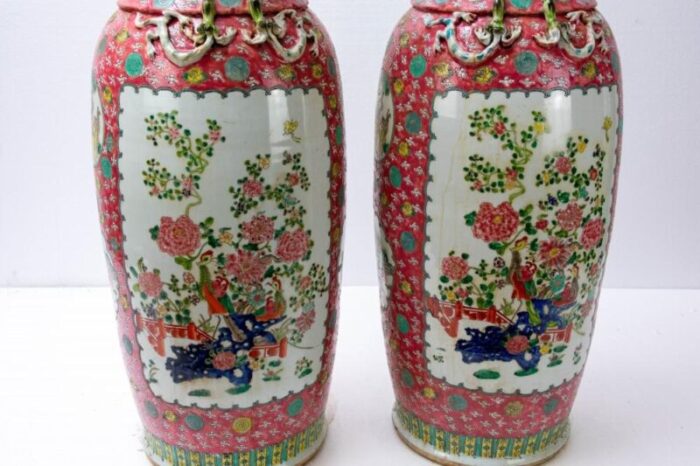 chinese rose porcelain vases set of 2 2