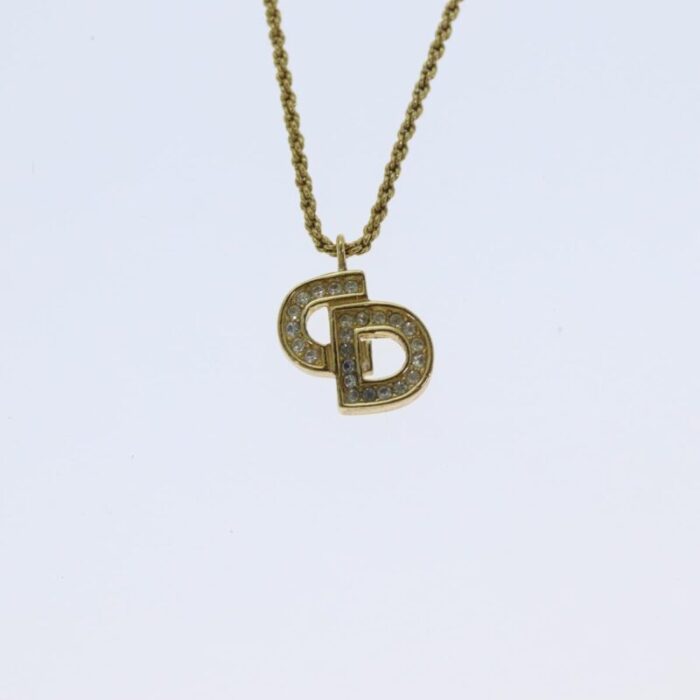 christian dior necklace metal gold auth yk13067 5357