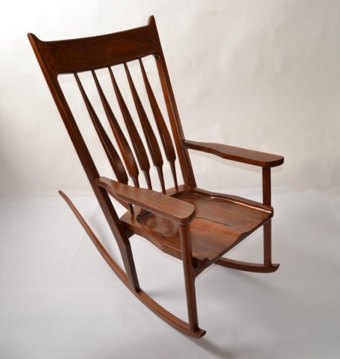 circa 1980s american walnut arts and crafts sam maloof style sculptural rocking chair 8879