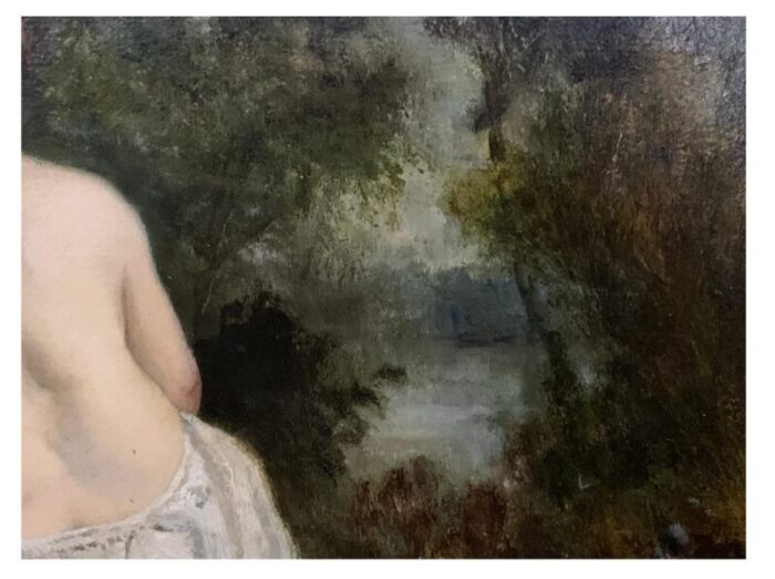 classical 19th century french nude of a lady in the barbizon forest landscape framed 1255