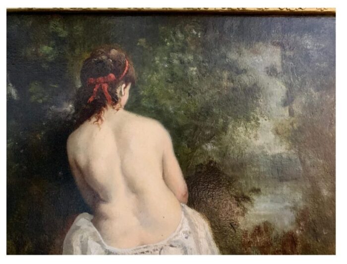 classical 19th century french nude of a lady in the barbizon forest landscape framed 2685