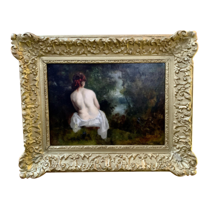 classical 19th century french nude of a lady in the barbizon forest landscape framed 4778