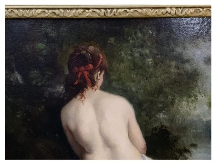 classical 19th century french nude of a lady in the barbizon forest landscape framed 4898