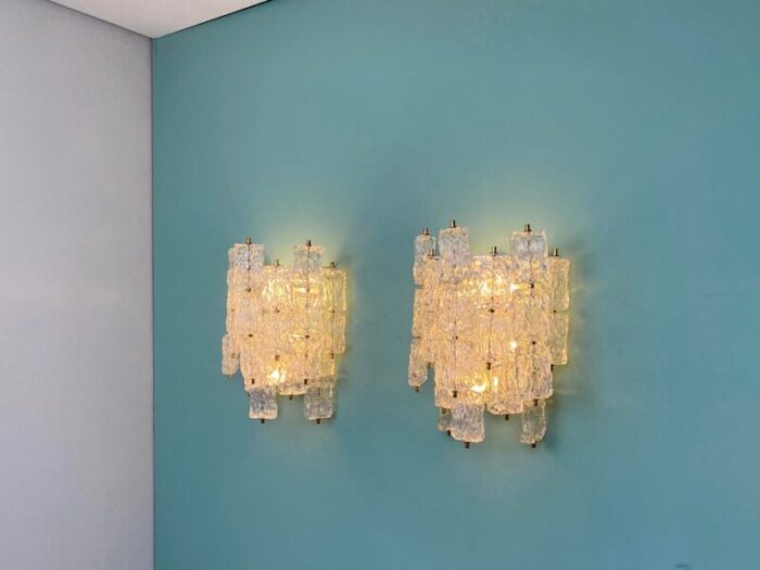 clear murano glass wall lamps by barovier and toso 1960s set of 2 1232