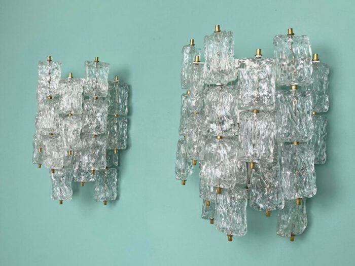 clear murano glass wall lamps by barovier and toso 1960s set of 2 4359