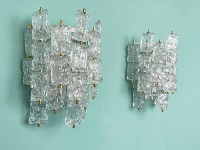 clear murano glass wall lamps by barovier and toso 1960s set of 2 5287