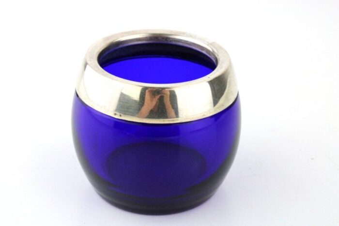 cobalt blue glass vessel with silver edge 1970s 1