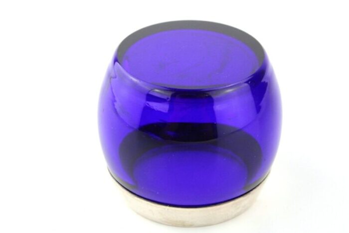 cobalt blue glass vessel with silver edge 1970s 3