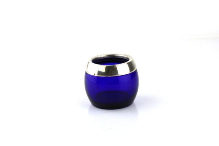 cobalt blue glass vessel with silver edge 1970s 4