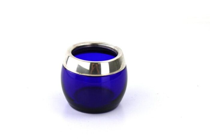 cobalt blue glass vessel with silver edge 1970s 5