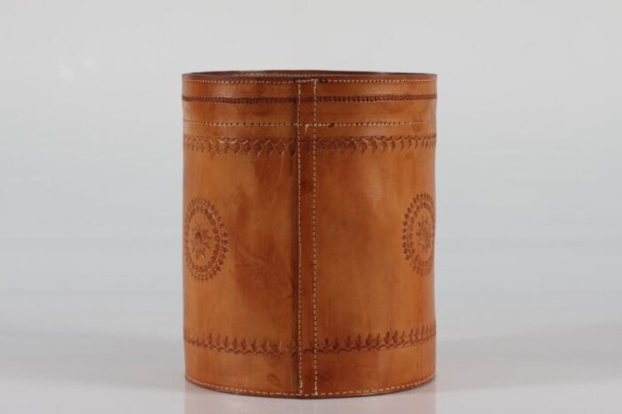 cognac leather wastepaper basket in the style of carl auboeck 1970s 4