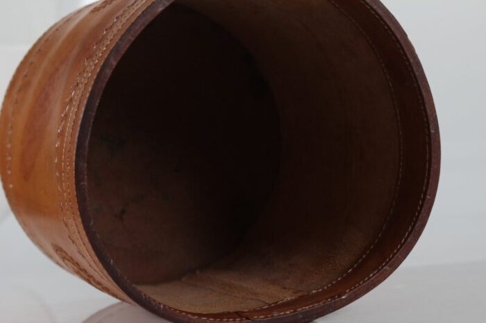 cognac leather wastepaper basket in the style of carl auboeck 1970s 5