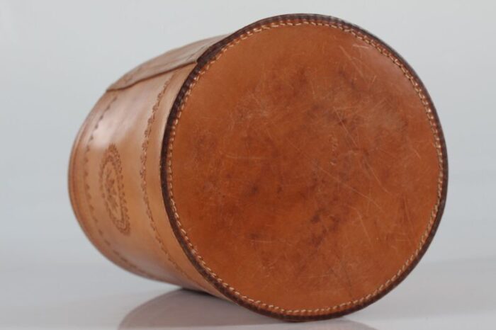 cognac leather wastepaper basket in the style of carl auboeck 1970s 6