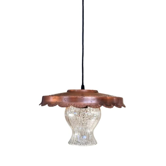 copper rustic hanging lamp veb narva leuchten germany 1970s 6896