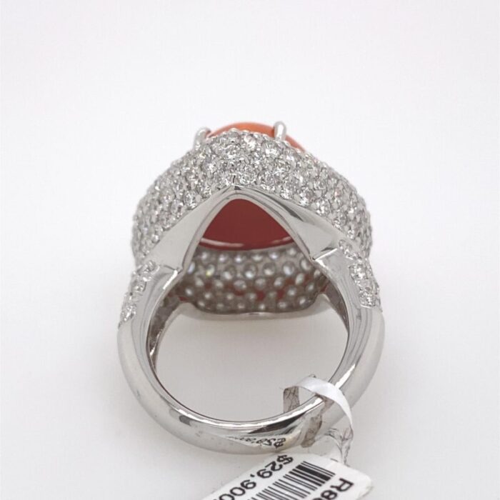 coral and pave set diamonds 18 karat white gold ring size 625 3669