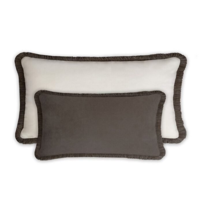 couple happy pillow in carbon and white velvet with fringes from lo decor set of 2 1