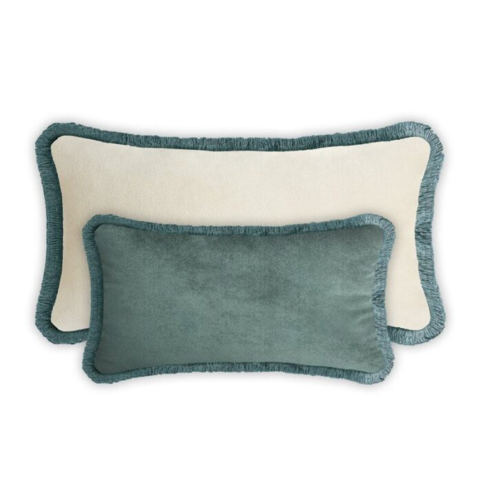 couple happy pillow in teal and white velvet with fringes from lo decor set of 2 1