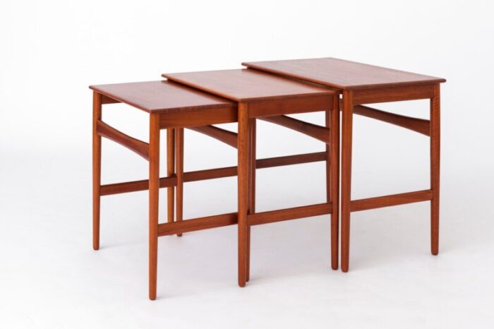 danish teak nesting tables by hans wegner 1960s set of 3 5663