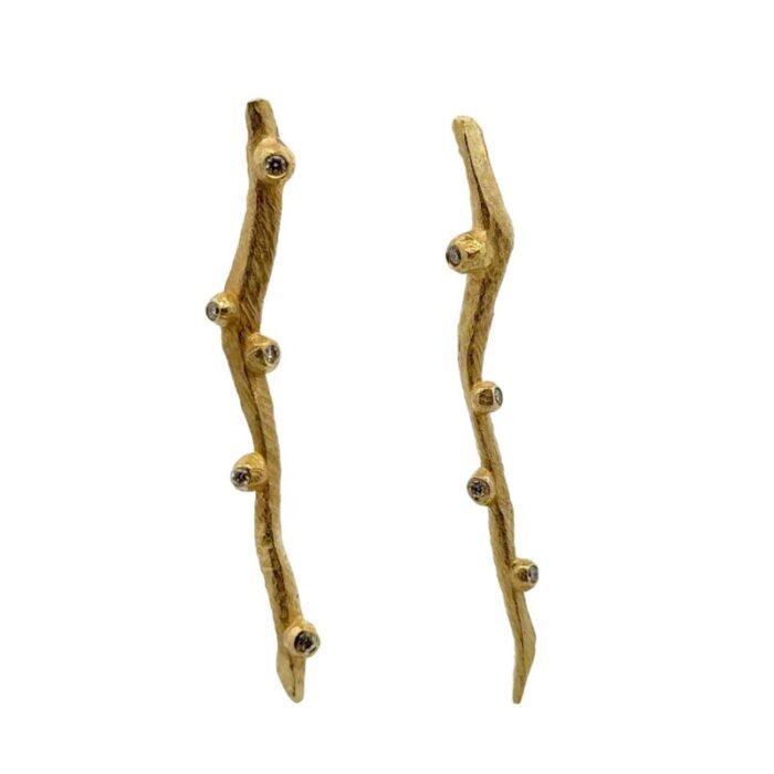 diamond 18 karat yellow gold tree branch drop earrings 2 pieces 7336