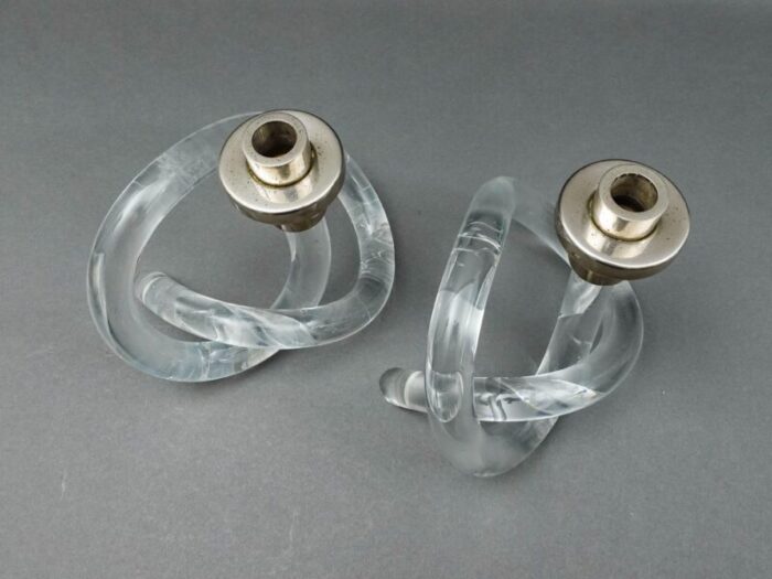 dorothy thorpe vintage lucite chrome pretzel candle holder set of 2 0351