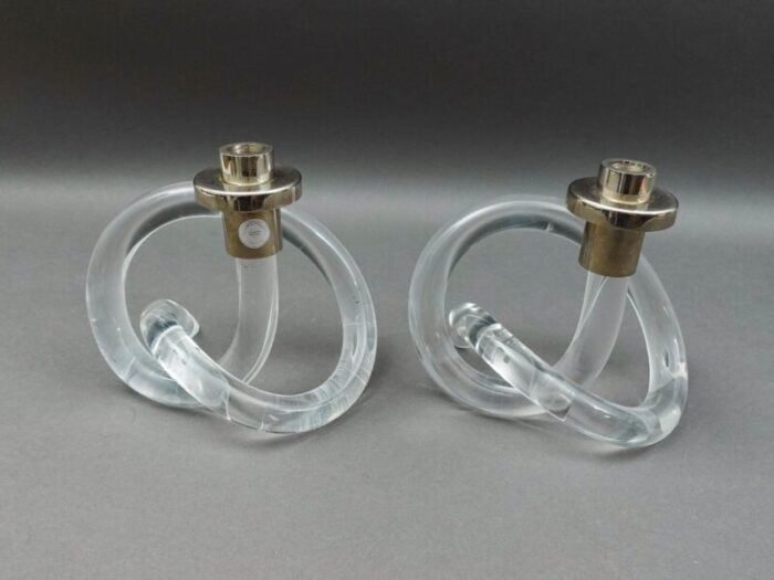 dorothy thorpe vintage lucite chrome pretzel candle holder set of 2 2850