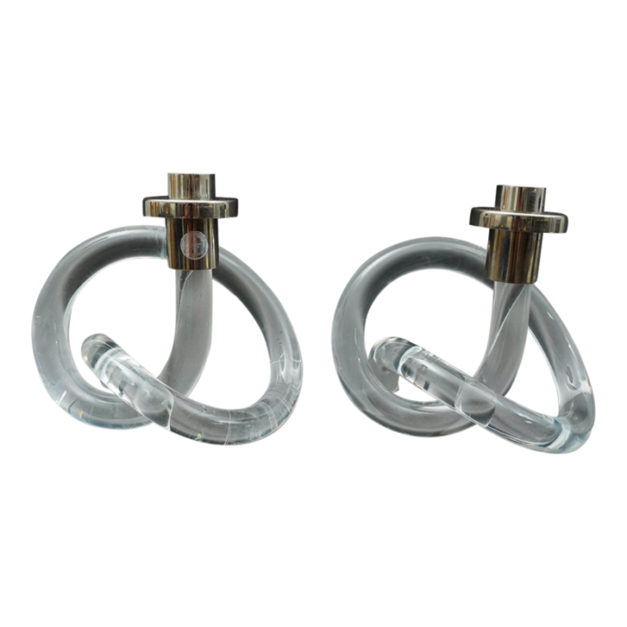 dorothy thorpe vintage lucite chrome pretzel candle holder set of 2 4105