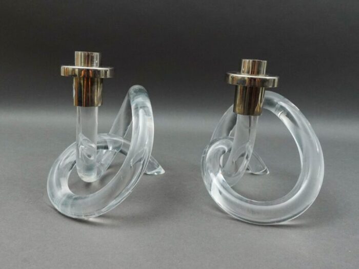 dorothy thorpe vintage lucite chrome pretzel candle holder set of 2 8118