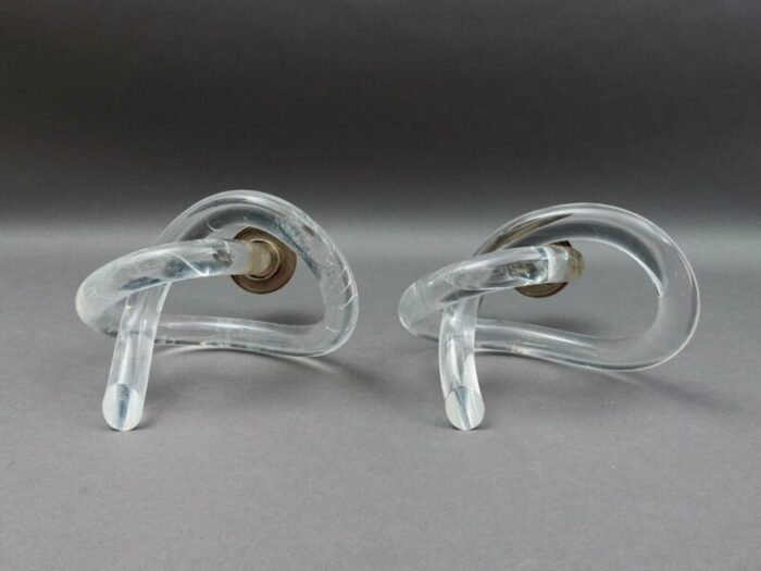 dorothy thorpe vintage lucite chrome pretzel candle holder set of 2 9582