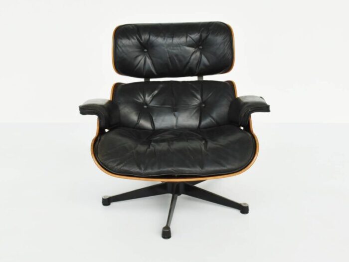 eames lounge chair in rosewood and patinate black leather by herman miller 1956 0340