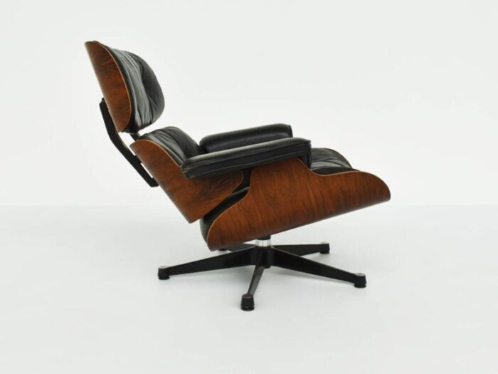 eames lounge chair in rosewood and patinate black leather by herman miller 1956 0372