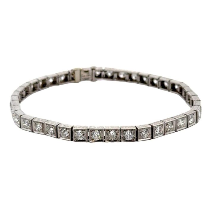 early 20th century art deco european cut diamond platinum box line bracelet 4567