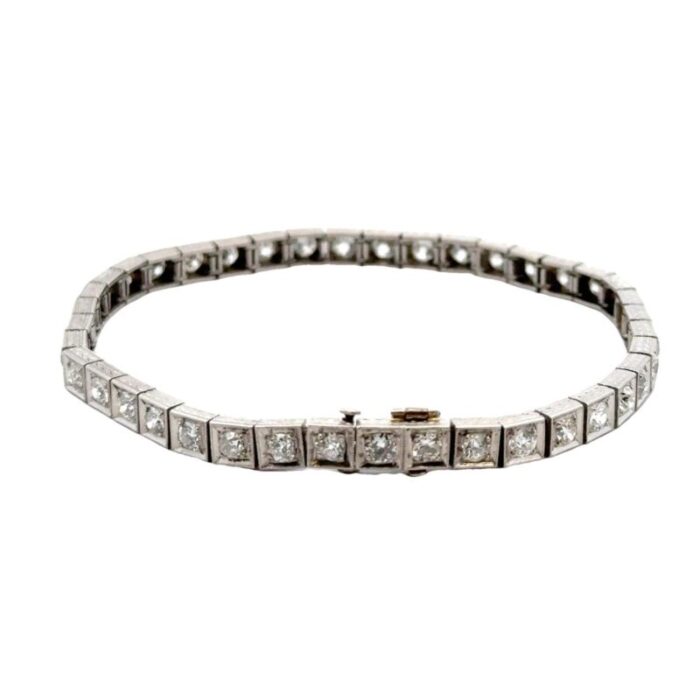 early 20th century art deco european cut diamond platinum box line bracelet 6495