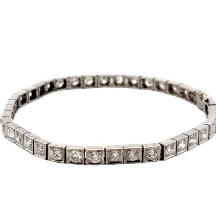 early 20th century art deco european cut diamond platinum box line bracelet 8028