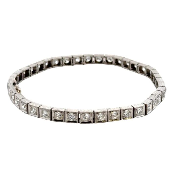 early 20th century art deco european cut diamond platinum box line bracelet 8303