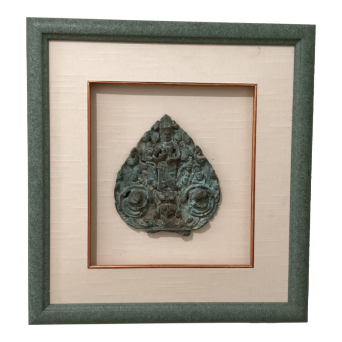 early 20th century bronze wall hanging plaque matted on silk and framed 3183