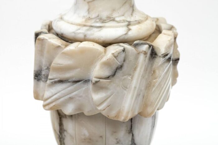 early 20th century carved alabaster lamp with marble finial 1829