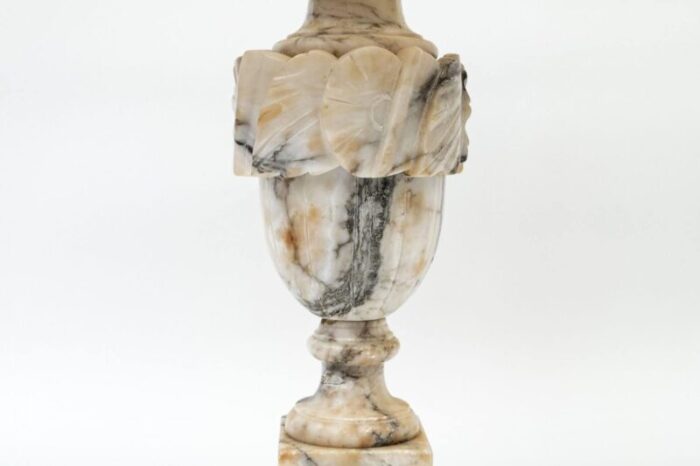 early 20th century carved alabaster lamp with marble finial 4296